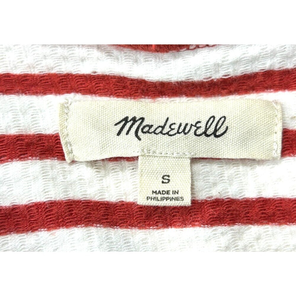 Madewell Women Burnt Red White Striped Texture Rib Cropped Polo Tee Sz S 1254H4 - Picture 11 of 12